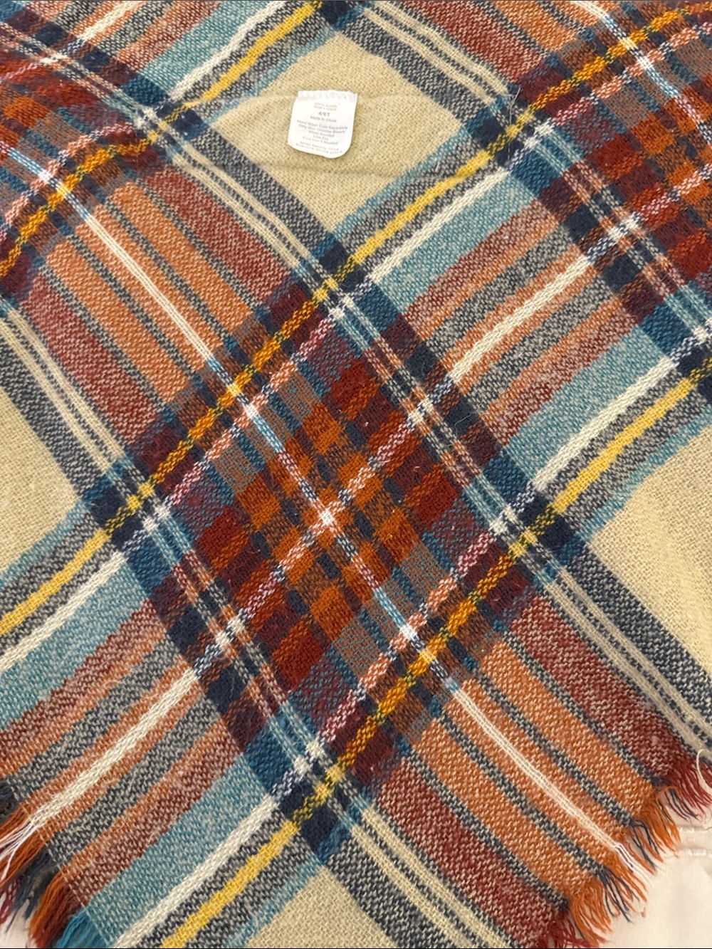 Plaid Toggle Poncho in Rust, Teal & Cream - Picture 12 of 14